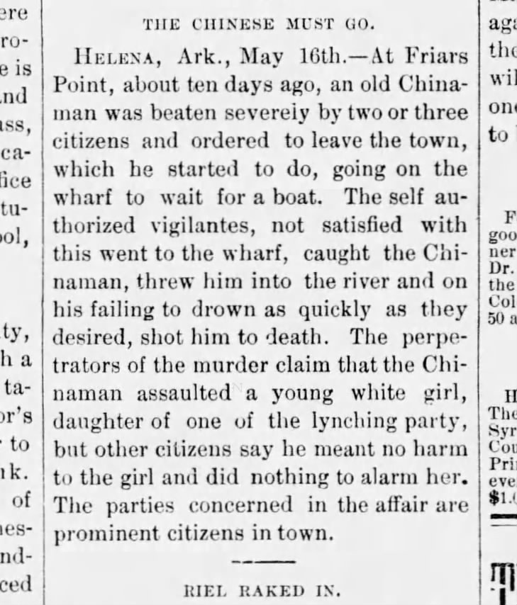 Newspaper article thumbnail: The Chinese Must Go from Santa Cruz Surf and Superior California Farmer, 1885-05-16