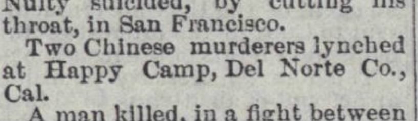 Newspaper article thumbnail: Two Chinese Murderers Lynched from The Deseret News, 1874-07-22