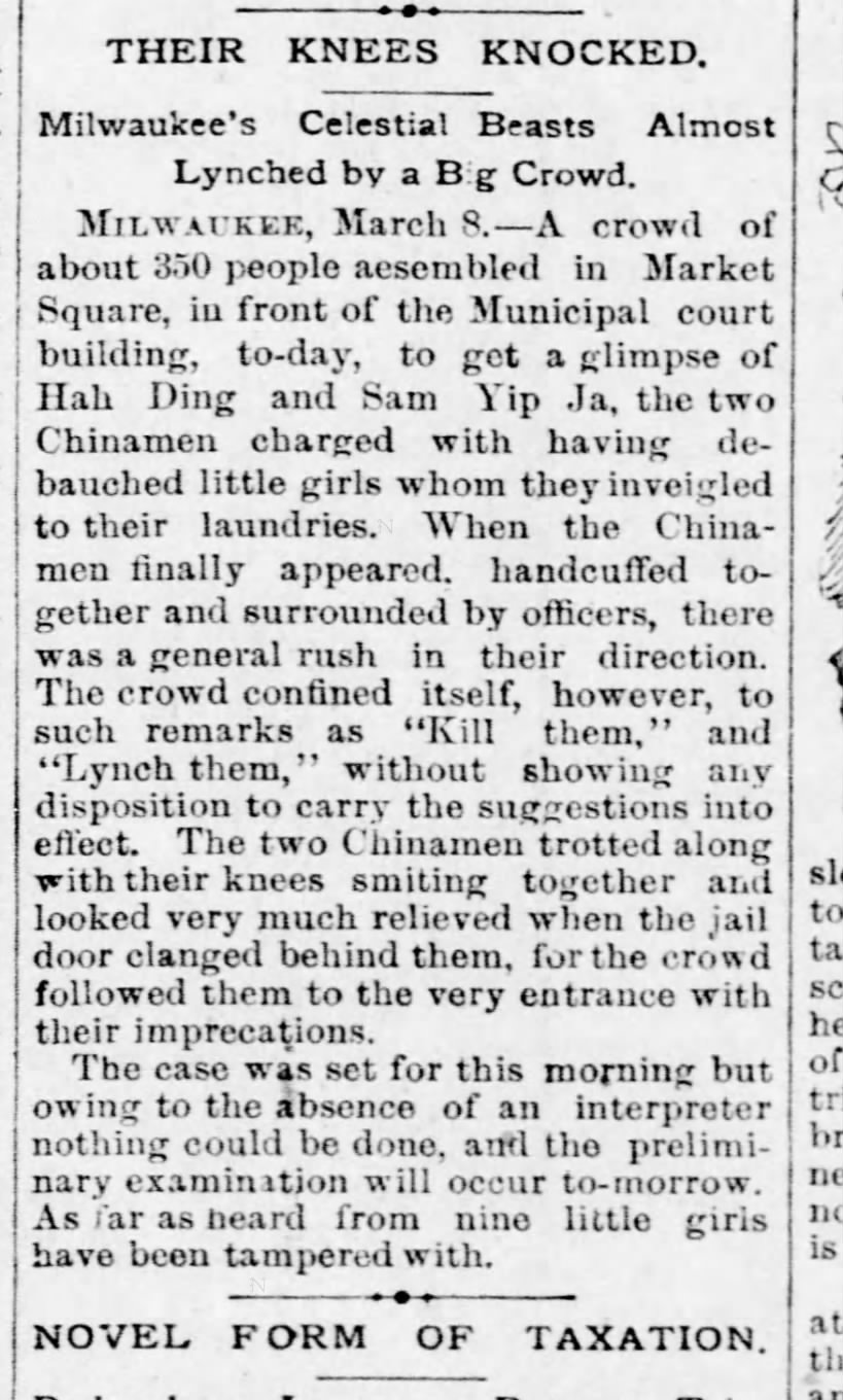 Newspaper article thumbnail: Their Knees Knocked from The Pittsburgh Post, 1889-03-09