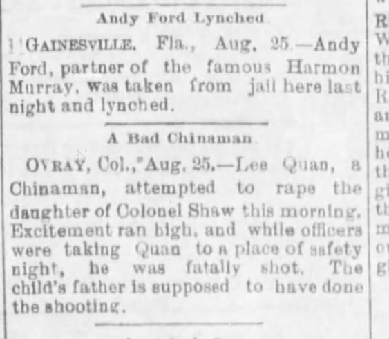 Newspaper article thumbnail: A Bad Chinaman from Oklahoma Daily Times-Journal, 1891-08-27