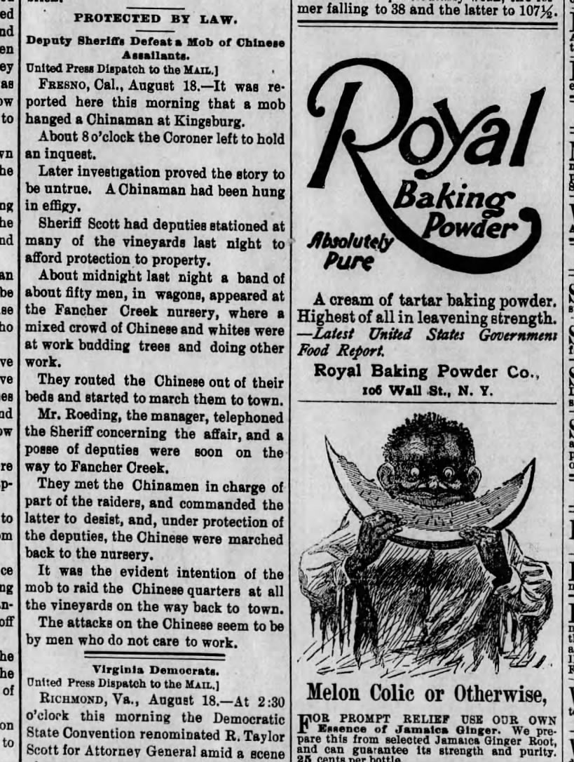 Newspaper article thumbnail: Protected by Law from The Evening Mail, 1893-08-18