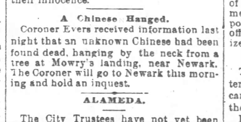 Newspaper article thumbnail: A Chinese Hanged from San Francisco Chronicle, 1894-12-19