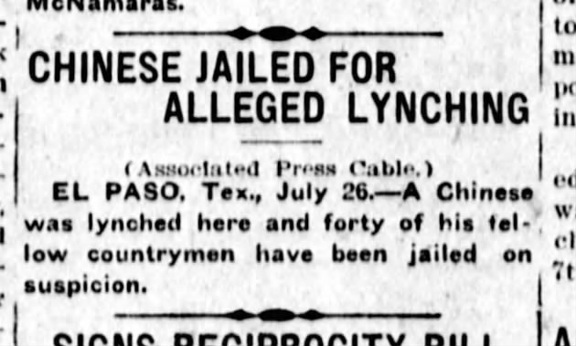 Newspaper article thumbnail: Chinese Jailed for Alleged Lynching from Honolulu Star-Bulletin, 1911-07-26