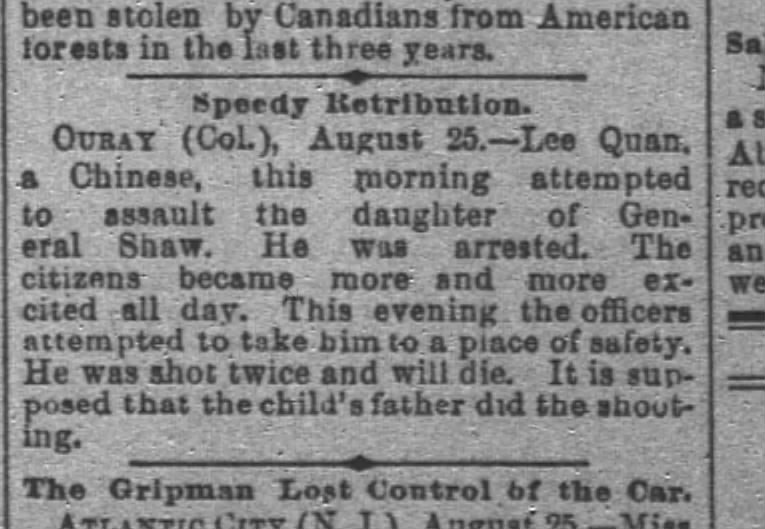 Newspaper article thumbnail: Speedy Retribution from San Francisco Chronicle, 1891-08-26