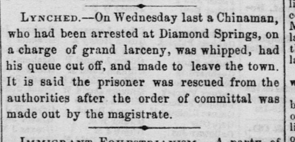 Newspaper article thumbnail: Lynched from Sacramento Daily Union, 1853-10-11