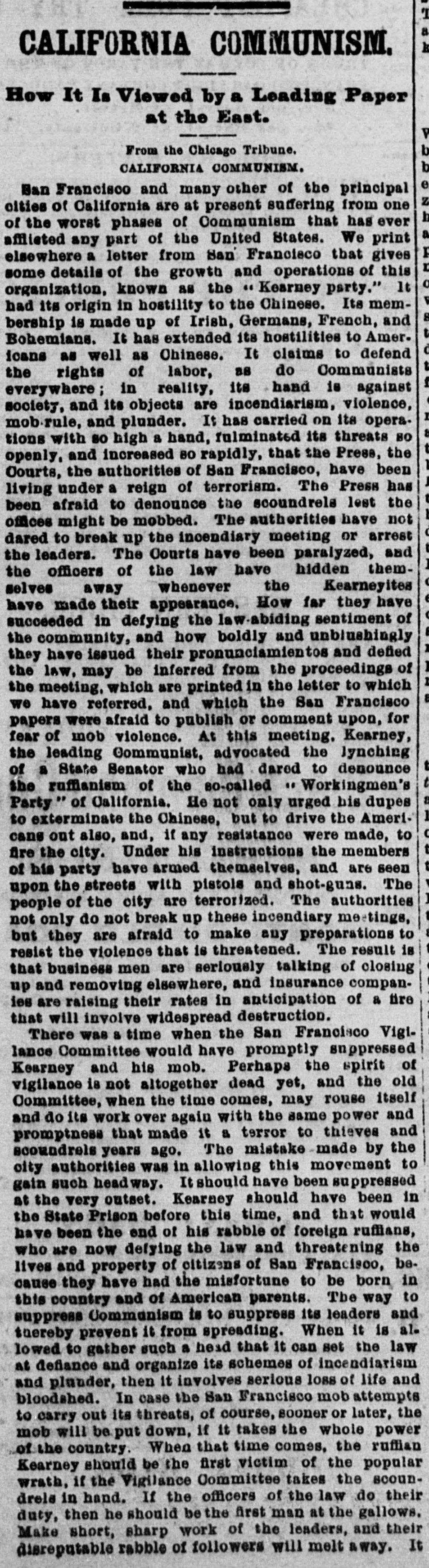 Newspaper article thumbnail: California Communism from Daily Alta California, 1878-04-20