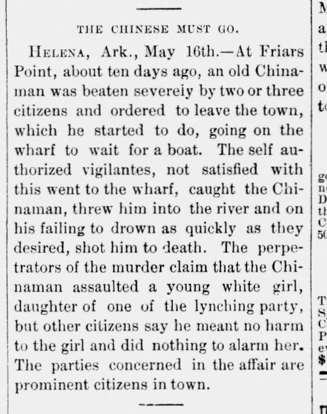 Newspaper article thumbnail: The Chinese Must Go from Santa Cruz Surf, 1885-05-16