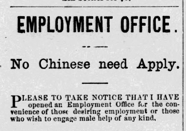 Newspaper article thumbnail: Ad: No Chinese Need Apply from Santa Cruz Surf, 1886-04-13