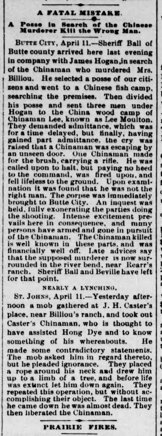 Newspaper article thumbnail: A Fatal Mistake from San Jose Weekly Mercury, 1887-04-16