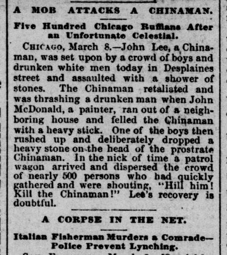 Newspaper article thumbnail: A Mob Attacks a Chinaman from The Seattle Post-Intelligencer, 1891-03-09