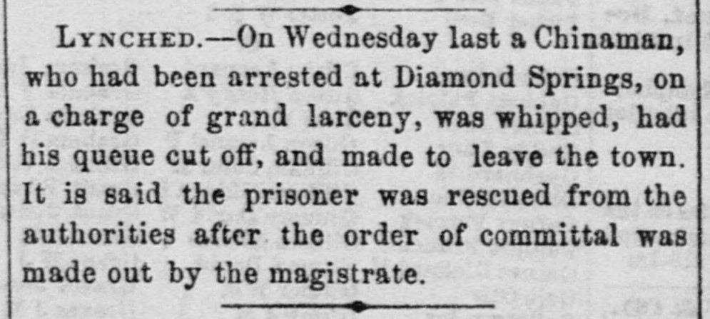 Newspaper article thumbnail: Lynched from Sacramento Daily Union, 1853-10-11