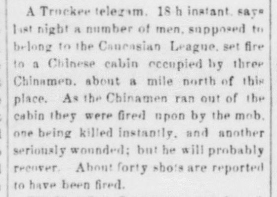 Newspaper article thumbnail: A Truckee Telegram from Sentinel, 1876-06-24