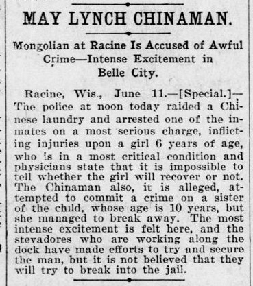 Newspaper article thumbnail: May Lynch Chinaman from Watertown Republican, 1904-06-15