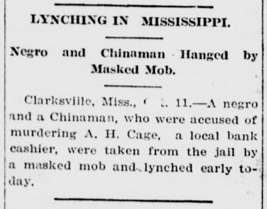 Newspaper article thumbnail: Lynching in Mississippi from The Watchman and Southron, 1915-10-13