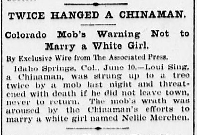 Newspaper article thumbnail: Twice Hanged a Chinaman from The Scranton Tribune, 1902-06-11