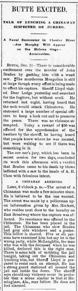 Newspaper article thumbnail: Butte Excited from Great Falls Tribune, 1888-12-15