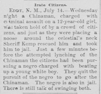 Newspaper article thumbnail: Irate Citizens from San Saba County News, 1893-07-21