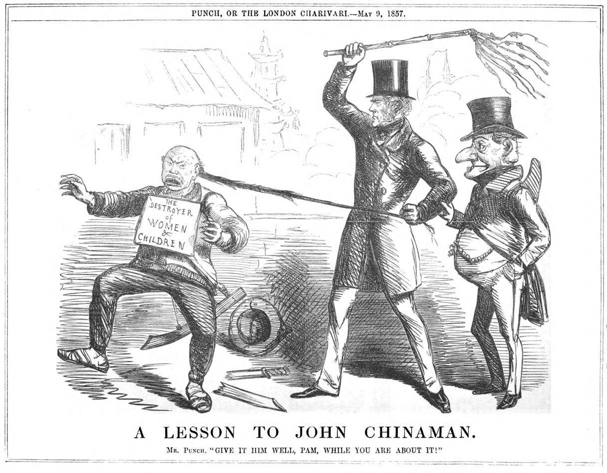 Newspaper article thumbnail: A Lesson to John Chinaman from Punch, 1857-05-09