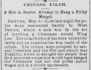 Newspaper article thumbnail: Chinese Filth from The Morning Call, 1891-05-04