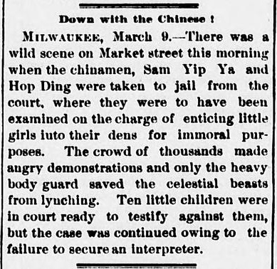 Newspaper article thumbnail: Down with the Chinese! from The Great Falls Leader, 1889-03-10