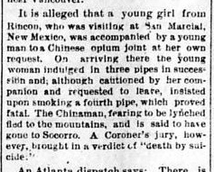 Newspaper article thumbnail: Chinaman Fears Lynching from The Delta Independent, 1888-07-24