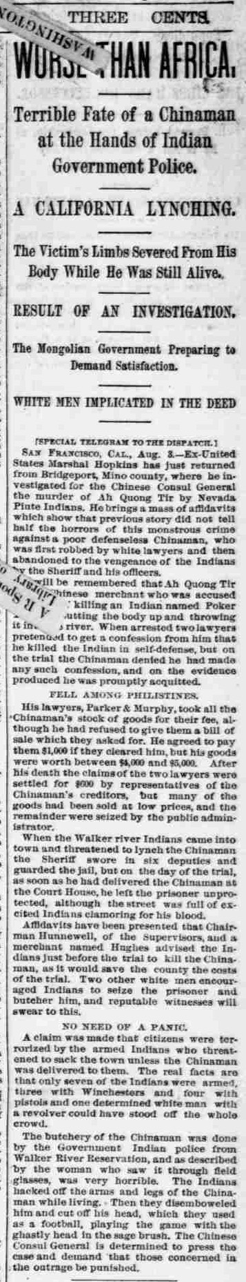Newspaper article thumbnail: Worse than Africa from The Pittsburg Dispatch, 1891-09-04
