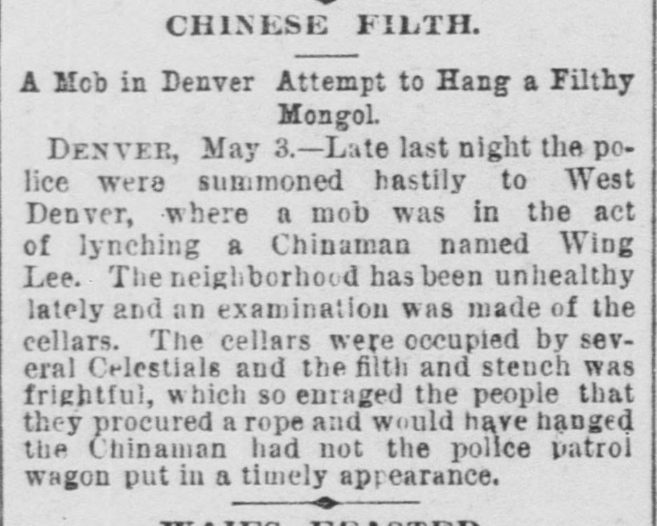 Newspaper article thumbnail: Chinese Filth from San Francisco Call, 1891-05-04