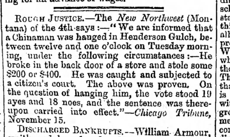Newspaper article thumbnail: Rough Justice from The New Northwest, 1871-12-05
