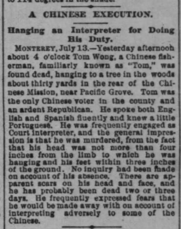 Newspaper article thumbnail: A Chinese Execution from San Francisco Chronicle, 1885-07-14