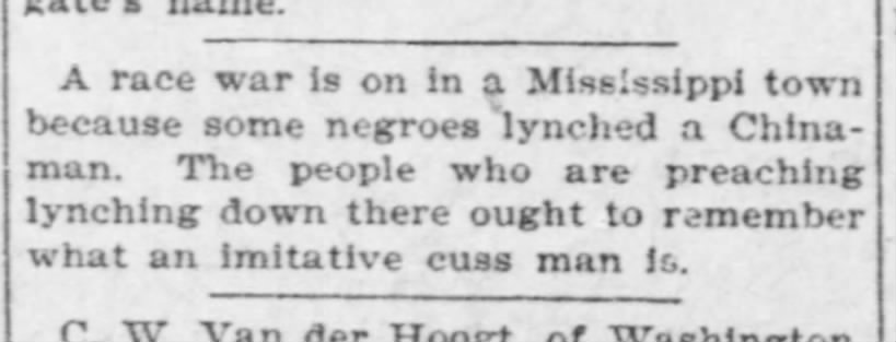 Newspaper article thumbnail: A Race War is On from Time Herald, 1904-08-08