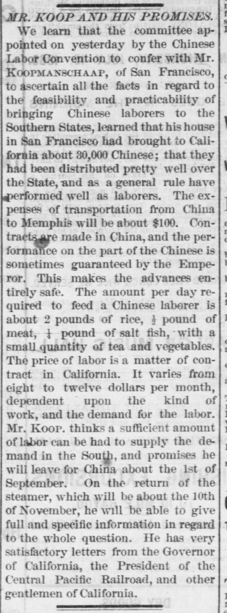 Newspaper article thumbnail: Mr. Koop and His Promises from Memphis Daily Appeal, 1869-07-15